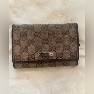 Authentic GUCCI GG Logo Canvas Leather Long Bifold Wallet